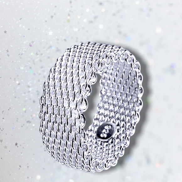 Silver Band Ring  .925 Thick Mesh Band Ring NWT sterling silver - Picture 2 of 8